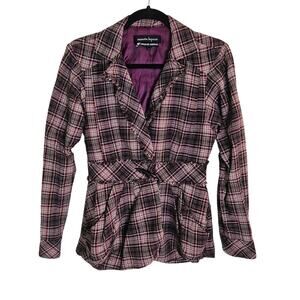 Nanette Lepore Sophisticated Retro Luxe Purple Checkered Wool-Blend Blazer Sz 4